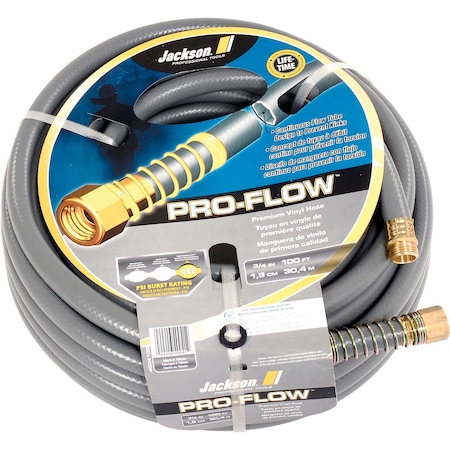 Jackson Professional Tools 3/4 in ID x 100 ft L Pro-Flow Heavy Duty Garden Hose, PVC Tube, Heavy-Duty PVC Fitting 4004100